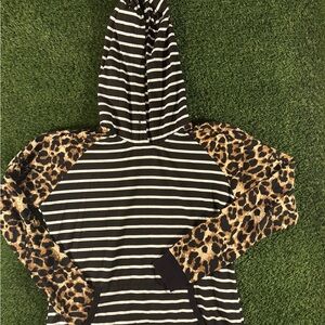Striped and Leopard Print Hoodie